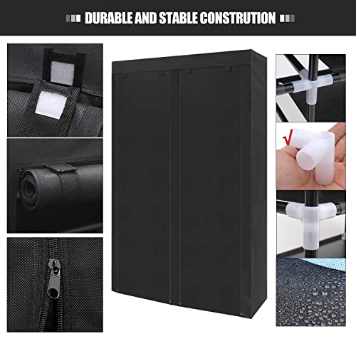 ERONE Shoe Rack Storage Organize, 28 Pairs Portable Double Row with Nonwoven Fabric Cover Shoe Shelf Cabinet for Closet