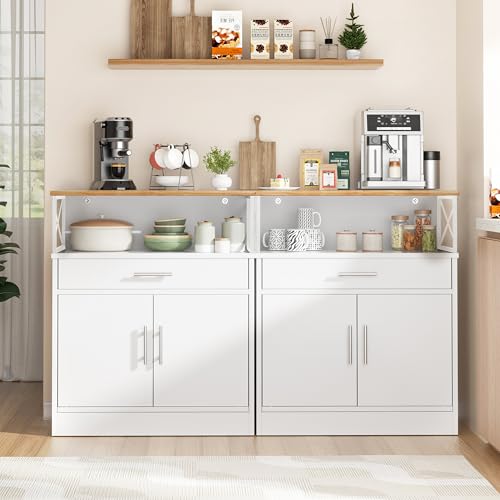 Shintenchi Kitchen Buffet Cabinet with Adjustable Shelf, Modern Kitchen Storage Cabinet,Farmhouse Coffee Bar Cabinet（White） - color: New White, size: 37.6"H