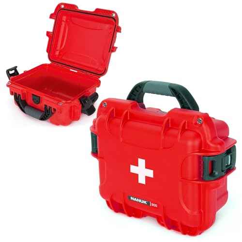 NANUK 905 Waterproof First Aid Case Empty ? Durable, Medical First Aid Organizer Case, IP67-Rated, Dustproof, Impact-Resistant, and Floats (9.4" x 7.4" x 5.5") ? Red