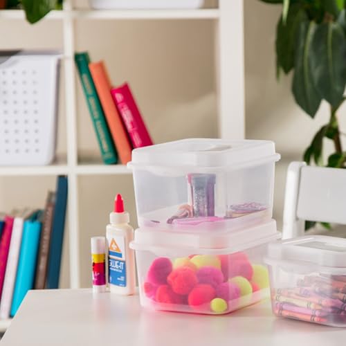 Sterilite FlipTop, Stackable Small Storage Bin with Hinging Lid, Plastic Container to Organize Desk at Home or Office, Clear, 36-Pack - size: 1.5 Cubic Feet, style: 36 Pack