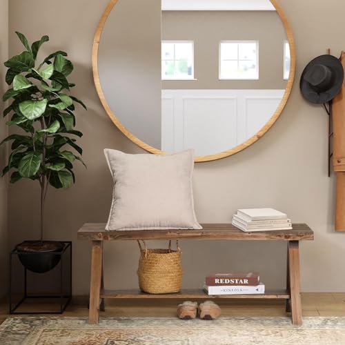 Wnutrees 43" Farmhouse Wood Bench, Long Rustic Indoor Storage Bench for Entryway, Living Room, Dining Room, Solid Wood Construction, Original Wood - size: 43" wood bench