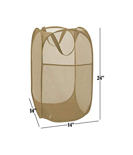 Larpur Popup Mesh Laundry Basket, Collapsible and Portable Clothes Washing Laundry Hamper with Reinforced Carry Handle (Beige) - color: Beige