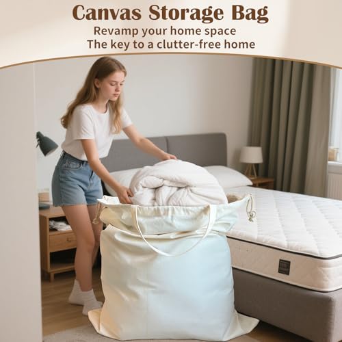 Canvas Laundry Bag 40"W x 35"H, Thick Laundry Bag with Handles & Drawstring, Extra Large Heavy Duty Washable Canvas Storage Sack (XXL, 1 Pack) - color: Beige, size: XXL 40"Wx35"H┃1 Pack