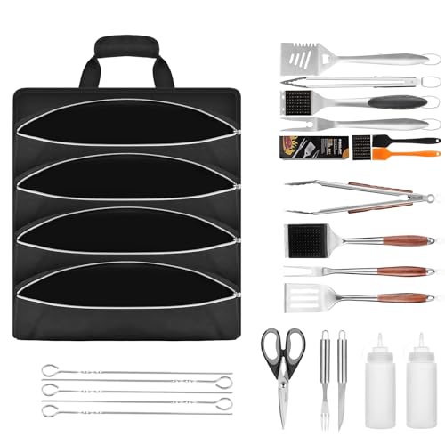 Grill Tool Accessory Storage Bag Roll Up, BBQ Tools Carry Orangizer Case for Grilling Utensil, Large Oxford Cloth Griddle Classifiable Holder for Outdoor Camping Barbecue Hiking Picnic Trip(Box Only)