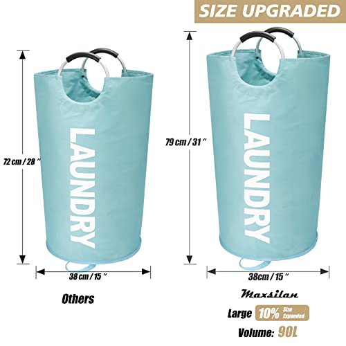 Maxsilan 90L Large Laundry Basket, Freestanding Tall Clothes Hamper, Collapsible Laundry Bag, Light Blue - color: Light Blue, size: 90l