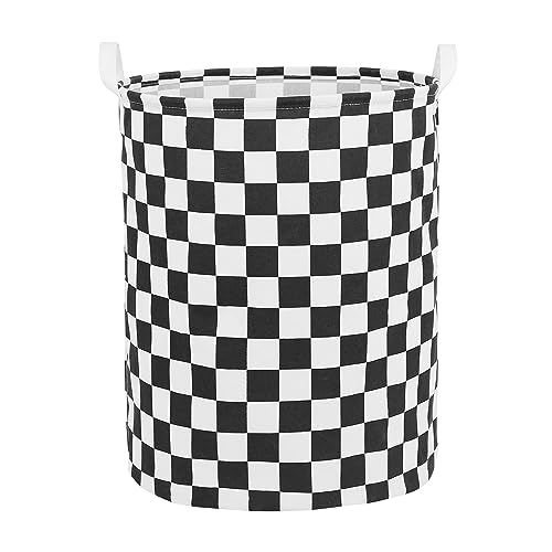 Large Foldable Laundry Basket Organizer Holder portable tall collapsible laundry hamper nusery Storage Basket Bin with Handles (Waterproof Lining, Black Racing Flag) - color: Black racing flag