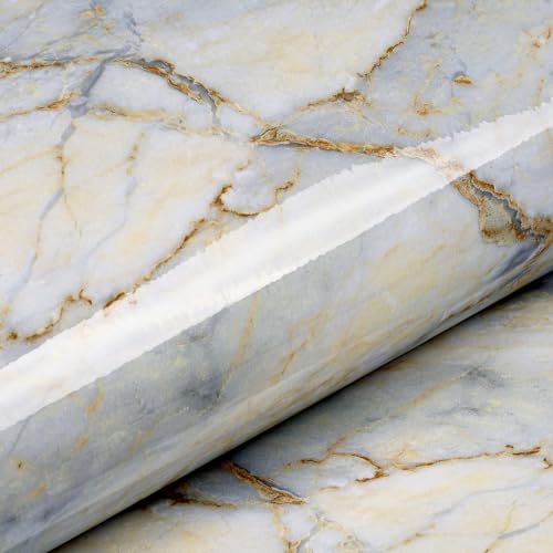 Livelynine Light Blue Gold Marble Contact Paper for Countertops Peel and Stick Desk Cover Table Bathroom Counter Top Wrap Kitchen Vinyl Waterproof Marble Wallpaper for Walls Self Adhesive 15.8x78.8