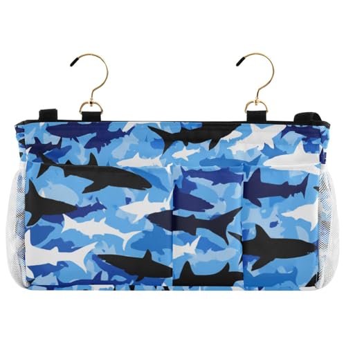 Bedside Caddy Hanging Bunk Bed Caddy Bed Organizer Hanging Pocket with 2 Hooks Bedside Storage Organizer Pocket Bag Holder Marine Bright Sky Blue Shark - color: Marine Bright Sky Blue Shark