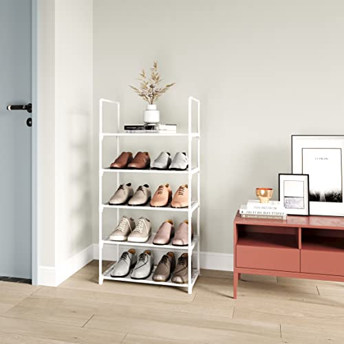 5-Tier Stackable Shoe Rack, Narrow Shoe Stand for 10-12 Pairs Shoe and Boots Organizer Storage Shelf Space Saving for Closet, Entryway and Hallway(White) - size: 5-Tier(White)