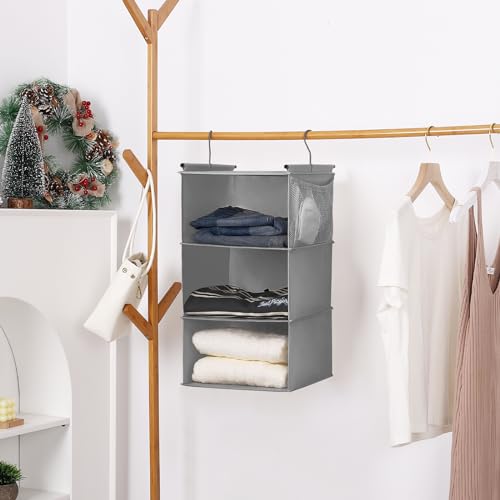 MAX Houser 3 Tier Shelf Hanging Closet Organizer, Closet Hanging Shelf with 2 Sturdy Hooks for Storage, 2 Pack, Foldable (Grey) - color: Grey2