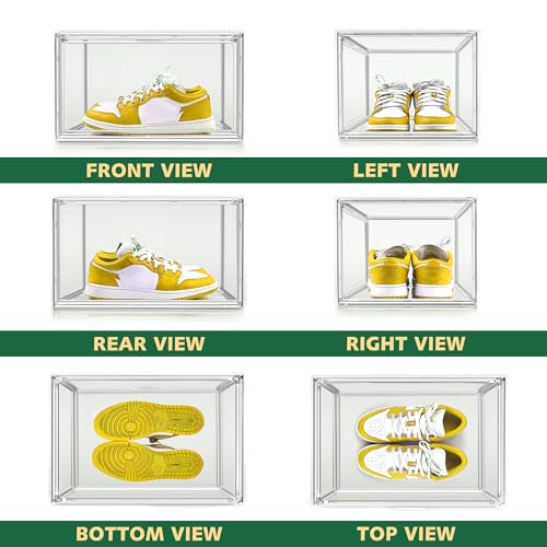 1 Pack Acrylic X-Large Shoe Box Clear Plastic Stackable Storage Boxes with Magnetic Door Shoe Organizer for Closet Sneaker Boot Shoe Storage,Fit up to US Size 14 - style: X-Large Size (Acrylic Material)