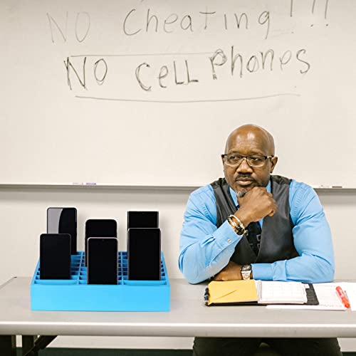 24-Grid Wooden Cell Phone Holder Desktop Organizer Storage Box for Classroom Office (Blue 24-Grid) - size: Blue 24-Grid