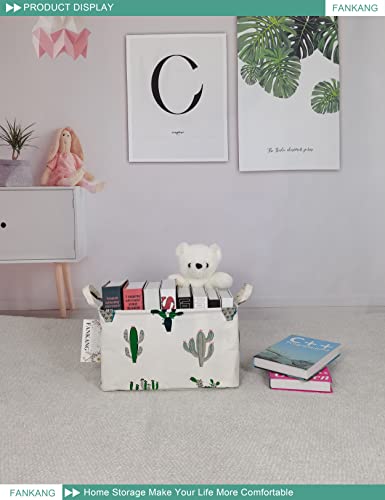 FANKANG Storage Basket,Nursery Hamper Canvas Laundry Basket Foldable with Waterproof PE Coating Storage, Office, Bedroom, Clothes,Toys (L, Rec-Cactus) - color: Rec-Cactus