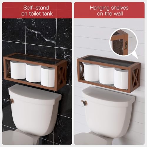 RICHER HOUSE Floating Wood Shelves with Guardrail, Rustic Brown, Wall Mounted, 2 Shelves, Farmhouse Style - color: Rustic Brown