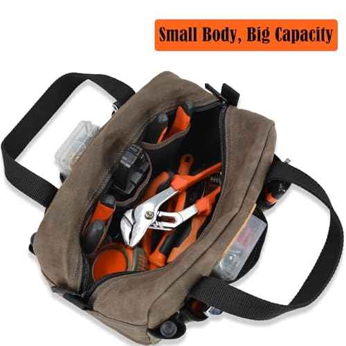 WELKINLAND 14-Pocket Waxed Canvas Tool Organizer - Heavy Duty Electrician's Tool Bag, Small Size