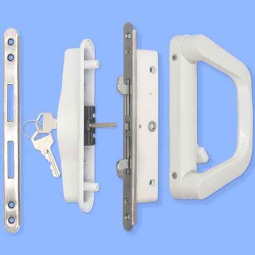 Patio Sliding Door Handle Set with Mortise Lock, Suitable for Sliding Glass Patio Door Thickness from 1.5in to 2in, 4-15/16" Screw Holes, Need to Drill, Reversible Design, Keyed (White)