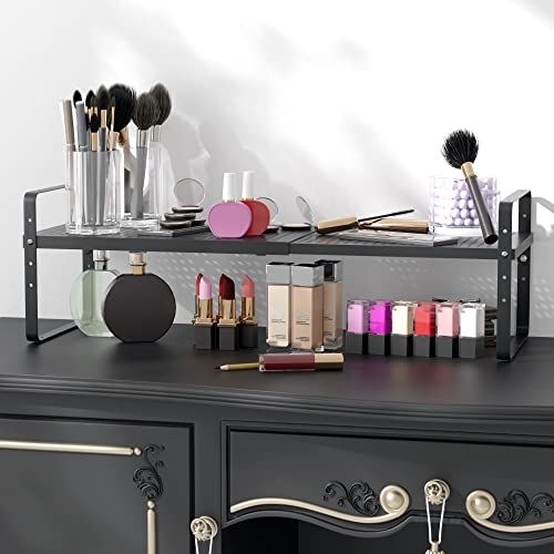 Expandable Cabinet Shelf Organizer Adjustable Metal Spice Rack Stackable Freestanding Counter Storage Shelves for Kitchen Cabinet Under Sink Office Desk (Black - 1Pack - L16.5-27'' * W8'' * H9.6'') - color: Black - 1pack - L16.5-27'' * W8'' * H9.6''