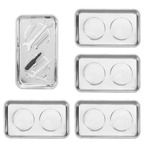 5 PCS Magnetic Trays, 9.4X5.5x1.4Inch, Magnet Tool Tray, Magnetic Parts Tray, silvery, by GENHAKON