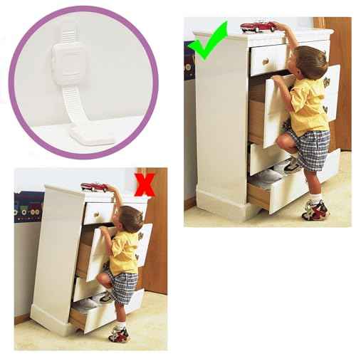 Upgraded No Drill Adhesive Furniture Anchor, Adjustable Anti Tip Furniture Wall Straps for Baby Proofing & Pets, Secure to Playroom, 4 Pack
