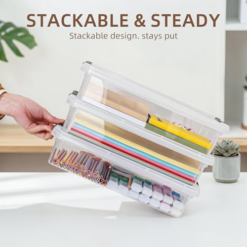 Citylife 10 PCS Plastic Storage Bins with Latching Lids Portable Project Case Clear File Box Stackable Storage Containers for Organizing A4 Paper, Photo, Document, Scrapbook - size: 5QT, style: 10 PCS