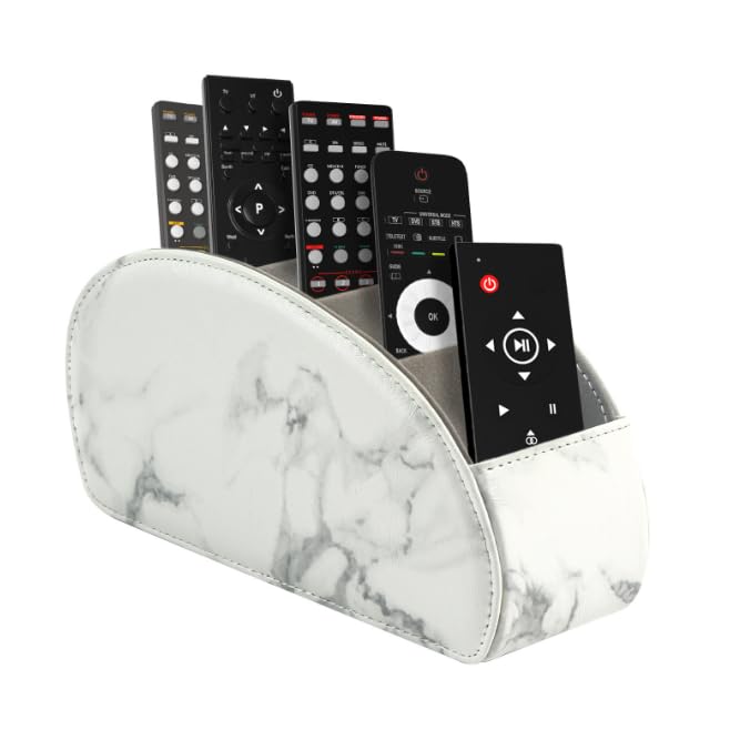 Remote Control Holder with 5 Compartments, PU Leather Remote Caddy Desktop Organizer for TV DVD Blu-Ray Media Player and Heater Controllers, Multifunction Tabletop Storage Box, White - color: White