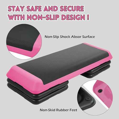 Fitvids 16'' High Step Aerobic Platform with 4 Risers, Exercise Workout Step Platform Adjustable Height 4"-6''-8''-10''-12'' for Home Gym, Fitness Training Workout Aerobics Platform