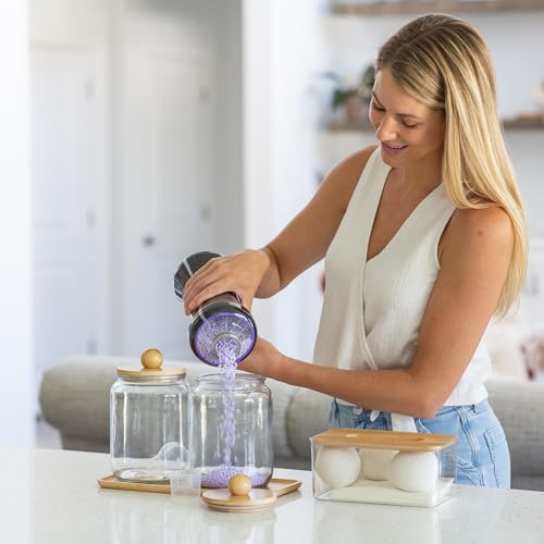 Glass Laundry Jars with Airtight Lids - Kitchen & Laundry Room Organization Containers with Dryer Sheet Holder,Bamboo Tray - Laundry Detergent Powder Half Gallon Storage Canisters with Labels