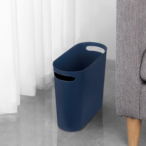 rejomiik Small Trash Can, 3.5 Gallon Slim Garbage Can Plastic Waste Basket with Handles Container Bin for Narrow Spaces Bathroom, Bedroom, Kitchen, Office at Home, Navy - color: Navy, size: 1 pack