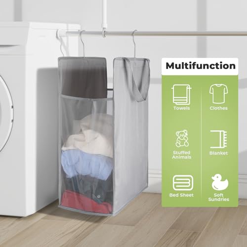 FENTEC Fentec Hanging Laundry Hamper, Hanging Laundry Basket, Slim Laundry Hamper Bag with Handles, Portable Hanging Closet Hamper, Mesh Heavy Duty Hanging Laundry Bag (Grey,1 Pack) - color: Grey, size: 1 Pack-One section