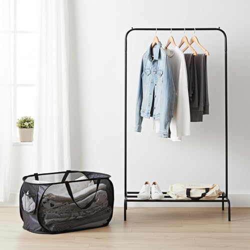 2 Pcs Mesh Popup Laundry Hampers, Opening Laundry Basket with Durable Handles, Breathable Dirty Clothes Hamper, Foldable Pop-up Mesh Hamper with a Small Side Pocket for Home, Laundring Room, Travel