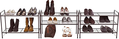 Simple Houseware 3-Tier Stackable Mesh Shoe Rack, Bronze - color: Bronze, style: Mesh Panel