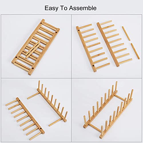 HBlife 2pcs Bamboo Dish Plate Bowl Cup Book Pot Lid Cutting Board Drying Rack Stand Drainer Storage Holder Organizer Kitchen Cabinet（Keep Dry） - color: Bamboo 8 Slots 2pcs