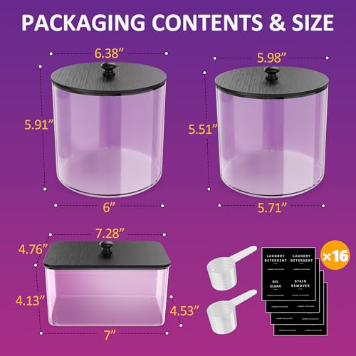galasily 3 Pack Laundry Pods Container, Clear Laundry Room Organization Containers,Large Acrylic Detergent Powder Storage Containers Black Wooden Lids & Labels, Dryer Sheet Holder - size: 3pack