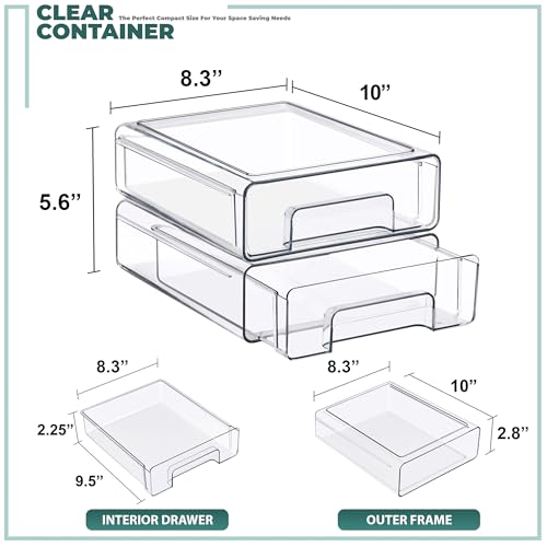 Sorbus Medium Clear Stackable Storage Drawers – 2-Pack Plastic Organizer Bins with Handles – Pull-Out Stackable Drawers for Bathroom Closet, Medicine, Cabinet, Pantry Storage, Baby Bottle Organizer
