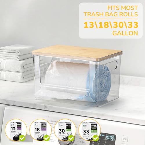Extra Large Trash Bag Holder 4 Pack Garbage Bag Dispenser Roll Holder with Lid Laundry Room Organizer Under Sink Stackable Storage, Wall Mounted Laundry Dryer Sheet Holder Clear Pod Container - color: 4Pcs