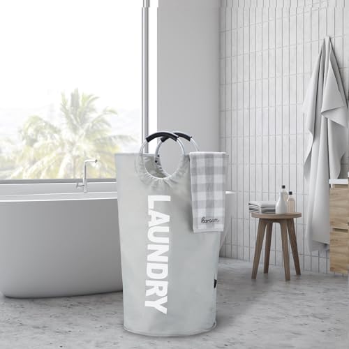 Caroeas 100L Laundry Basket,Large Laundry Hamper, Laundry Bag with Padded Handles, Clothes Hamper Stands Up Well, Collapsible Free Standing Easy Storage Washing Bin (Light Grey,100L) - color: Light Grey, size: 100L