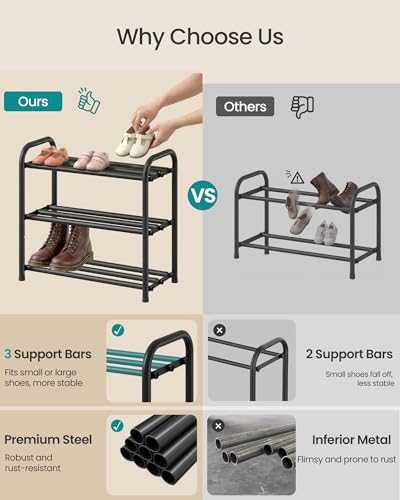 SONGMICS Expandable Shoe Rack, Adjustable Shoe Organizer Storage Shelf, Sturdy and Heavy-Duty, for Closet, Entryway, Living Room, 3-Tier, Ink Black ULMR036BD01 - size: 3 Tiers (18.8"H)