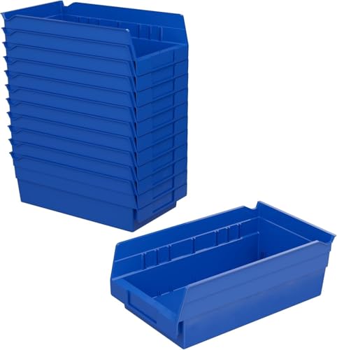 Akro-Mils 30130 Plastic Shelf Bins, Heavy Duty Storage Bins for Garage, Closet, and Drawer Organization, 12" x 6-1/2" x 4", Blue, 12-Pack - color: Blue