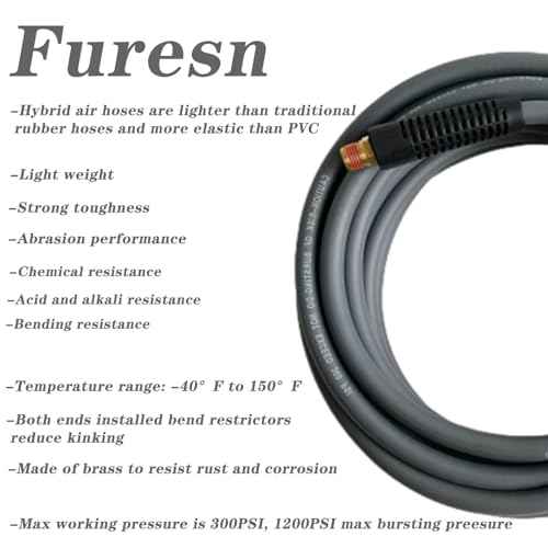 Air Hose 1/4 in x 30 ft, Hybrid Air Compressor Hose Kit with 1/4 in NPT Male Threads, 13 Piece Air Tool & Air Compressor Accessories Kit, Bend Restrictors, 300 PSI (Grey, 30FT-13 Pieces)