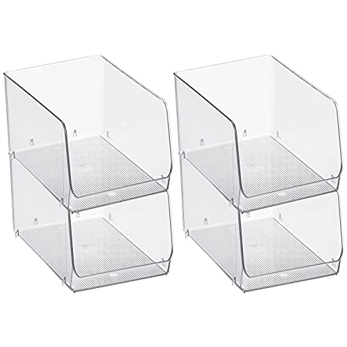 mDesign Stackable Plastic Food Storage Organizer Bin Basket with Open Front for Household Kitchen Cabinets, Pantry, Offices, Closets, Bedrooms, Bathrooms - 7.7" Wide, 4 Pack - Clear - size: 12 x 7.7 x 6.25 (Pack of 4)