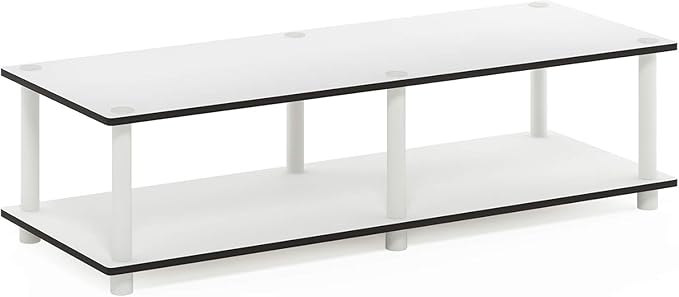 Furinno JUST TV Stand, 2-Tier Wide Entertainment Center with Open Shelf, No Tools TV Console for TV up to 46 Inch with Tubes, for Living Room, Bedroom, Plain White