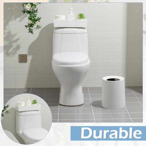 AceOrbit Toilet Paper Basket Storage Scalloped Wooden Toilet Tank Tray Topper Farmhouse White Bathroom Storage Organizer for Bedroom Vanity Kitchen Countertop Dresser Shelf Table Home Decor