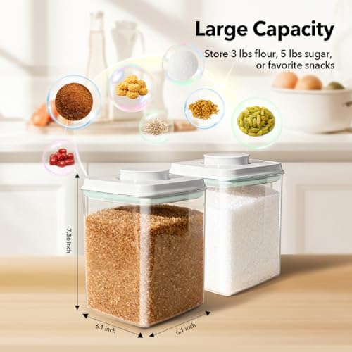 Food Storage Container with Lid, 2.8 Qt Airtight Pantry Canister, BPA-Free Plastic Flour Sugar Storage Container, One-Touch Press-to-Open Lid, Stackable Clear Jar for Rice, Cereal, Coffee, Brown Sugar - color: 2.8 Qt