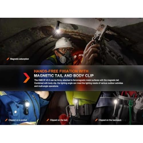 Fenix HM61R v2.0 Rechargeable Headlamp, 1600 Lumen L-Shape 90 Degree Right Angle Flashlight with Dual White and Red LEDs and LumenTac Organizer