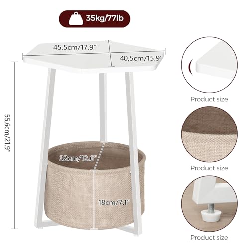 MAHANCRIS Small Side Table, Round End Table with Storage Basket, Modern Nightstand for Small Space, Hexagonal Bedside Table, Couch Side Table for Living Room, Bedroom, White ETWT9901
