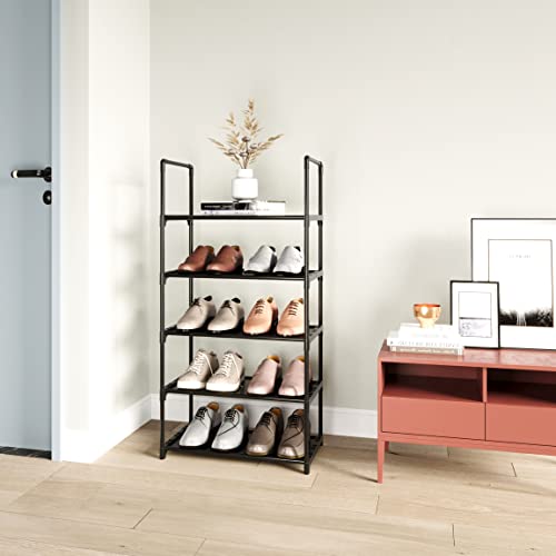 5-Tier Stackable Shoe Rack, Narrow Shoe Stand for 10-12 Pairs Shoe and Boots Organizer Storage Shelf Space Saving for Closet, Entryway and Hallway(Black) - size: 5-Tier(Black)