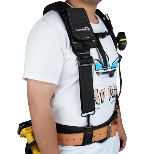 KUNN Tool Belt Suspenders Padded Construction Belt Harness with Gel Shoulder Strap Detachable Phone Holder,4 Tool Belt Loops