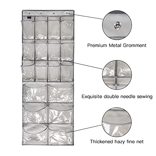 Extra Large Hanging Crystal Clear Over Door Shoe Organizer, Closet Shoe Rack with 12+6 Pockets, 8 Hooks, Grey (59"x 21.6") - color: A-grey&Clear