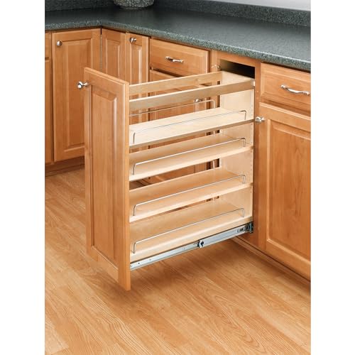 Rev-A-Shelf 5" Wood Pullout Kitchen Cabinet Organizer for 5.5" W Opening - Spice Caddy & Seasoning Rack Sliding Storage with Adjustable Shelves for Pantry Organization, 448-BC-5C - size: 5"W"