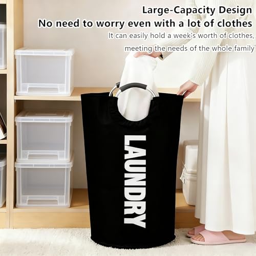 A large 90 liter laundry basket that can be folded for easy carrying. Suitable for bathrooms, laundry rooms, and travel (black) - color: black